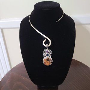 Sterling silver wrap-around necklace with pietersite stone pendant